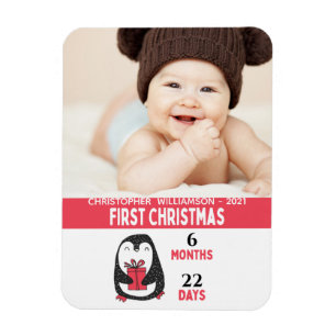 Cute Foto von Penguin Baby's First Christmas Magnet