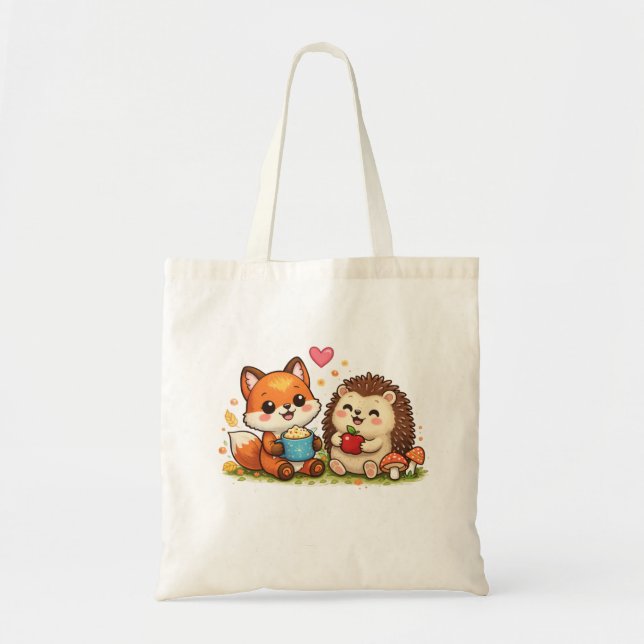 Cute Fox and Hedgehog Tote Bag – Adorable Woodland Tragetasche (Vorne)