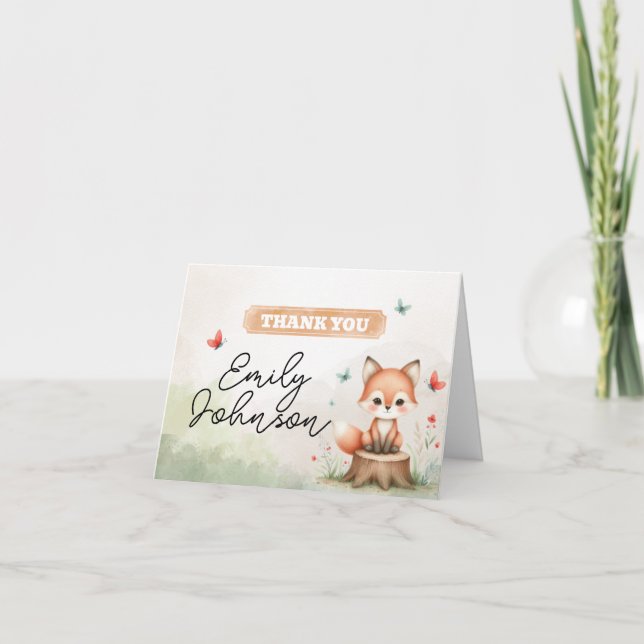 Cute fox baby shower invitation  dankeskarte (Vorderseite)