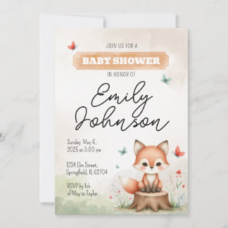 Cute fox baby shower invitation einladung