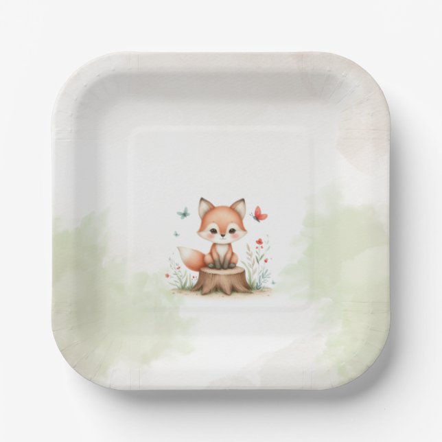 Cute fox baby shower  pappteller (Vorderseite)