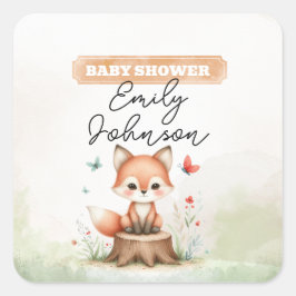 Cute fox baby shower  quadratischer aufkleber