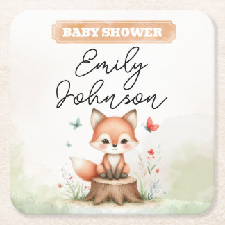 Cute fox baby shower rechteckiger pappuntersetzer