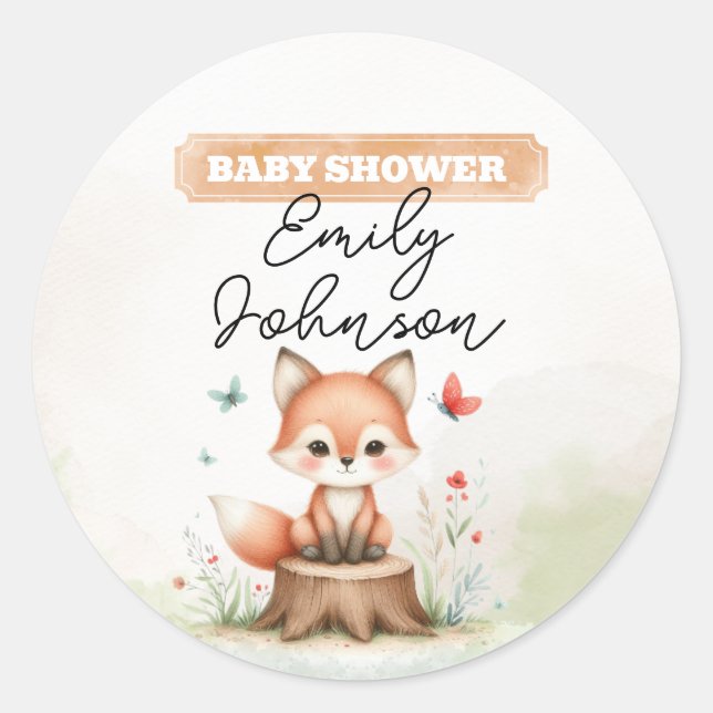 Cute fox baby shower  runder aufkleber (Vorderseite)