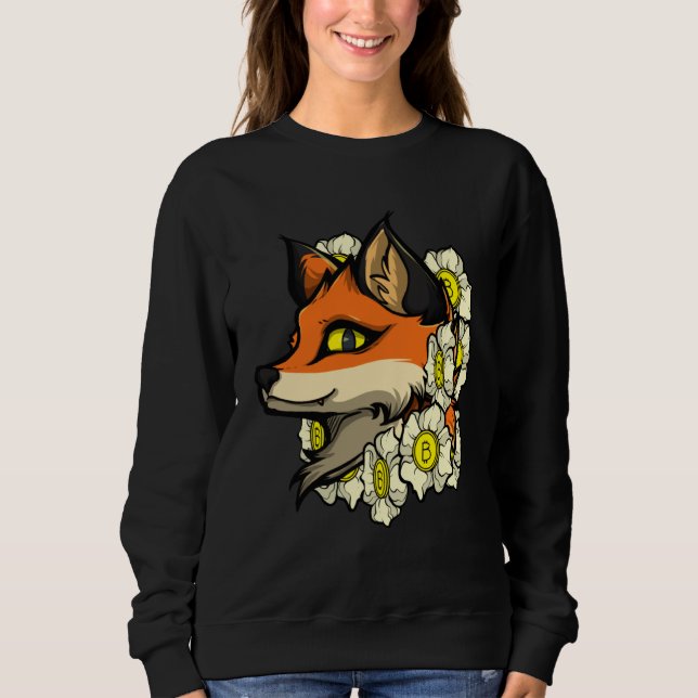 Cute Fox Bitcoin  Idea Fox With Flowers Loves Bitc Sweatshirt (Vorderseite)