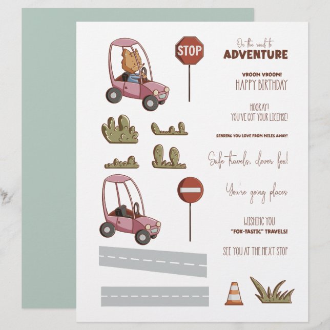 Cute Fox Car Scene Creator Scrapbook Craft Paper (Vorne/Hinten)