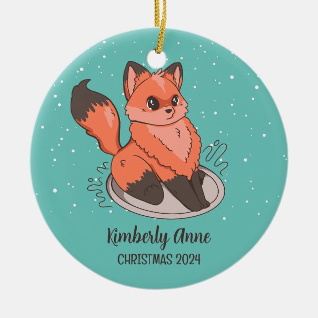 Cute Fox Christmas Snowy Winter Holiday Ceramic Keramik Ornament (Vorne)