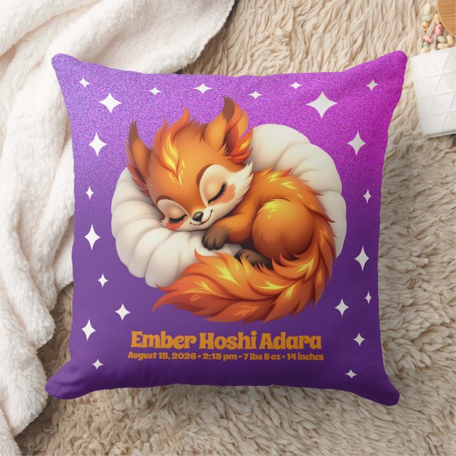 Cute Fox Cub Asleep in Starry Night Sky Natal Kissen (Decke)
