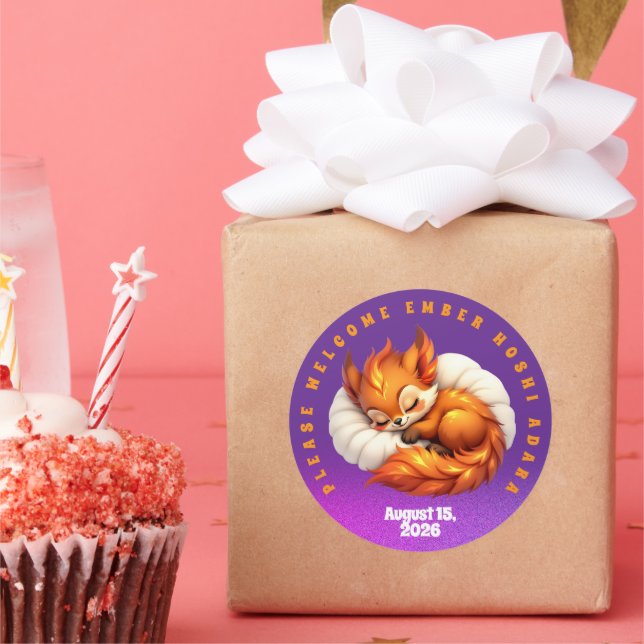 Cute Fox Cub Asleep in Starry Night Sky Runder Aufkleber (Party)