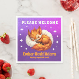 Cute Fox Cub Asleep in Starry Night Sky Serviette