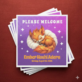 Cute Fox Cub Asleep in Starry Night Sky Serviette