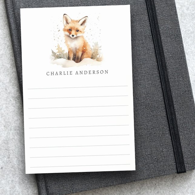 Cute fox cub watercolor name lined post-it klebezettel (Cute fox cub watercolor name lined post-it notes)