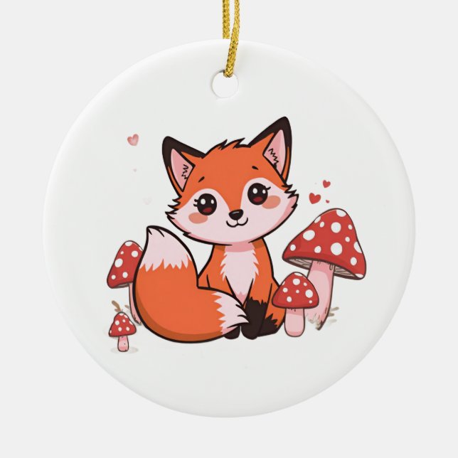 Cute Fox Design – Adorable & Whimsical Artwork  Keramik Ornament (Vorne)