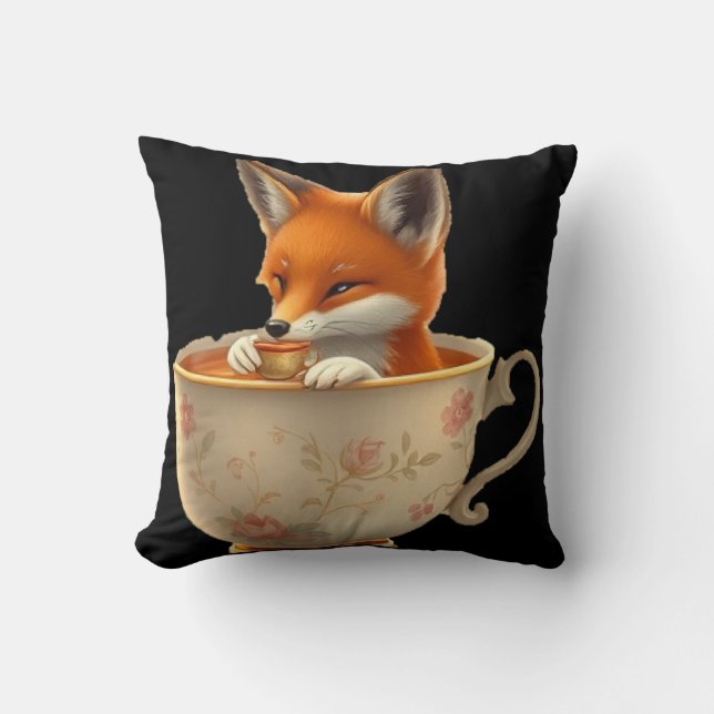 Cute fox drinking tea kissen (Vorderseite)