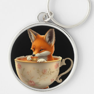 Cute Fox Drinking Tea on Keychain Schlüsselanhänger