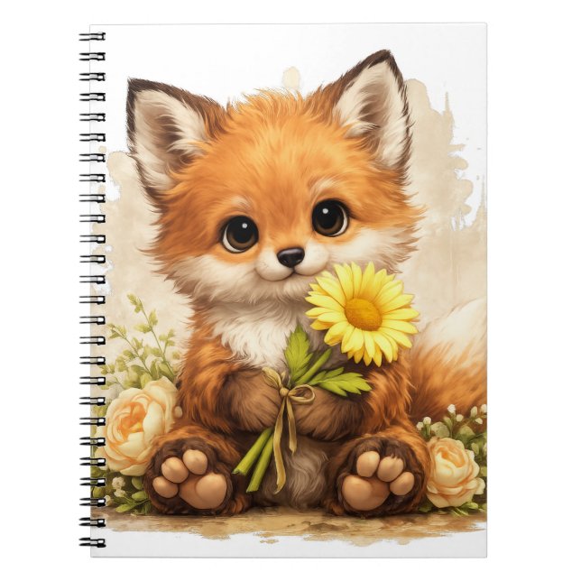 Cute Fox Flower Notebook – Kawaii Animal Notizblock (Vorderseite)