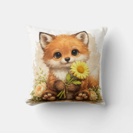 Cute Fox Flower Pillow Kawaii Animal Decor Kissen