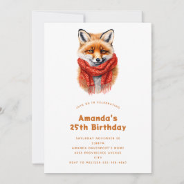 Cute Fox in a Red Scarf Autumn Image Birthday Einladung