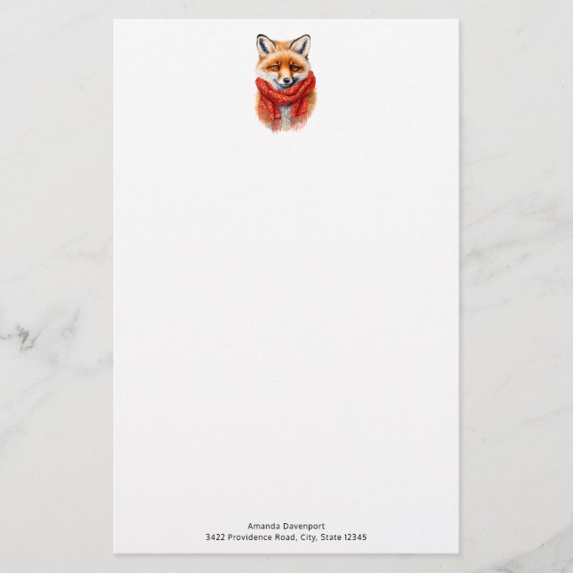 Cute Fox in a Red Scarf Autumn Image Briefpapier (Vorderseite)