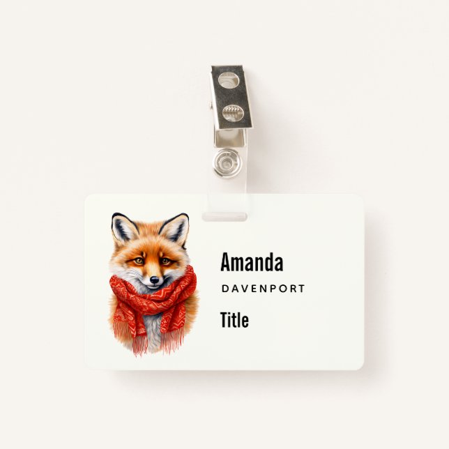 Cute Fox in a Red Scarf Autumn Image Business Ausweis (Vorderseite mit Klammer)
