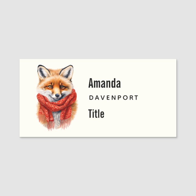 Cute Fox in a Red Scarf Autumn Image Business Namensschild (Vorderseite)