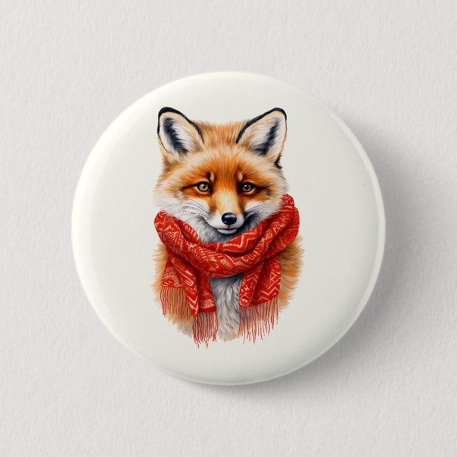 Cute Fox in a Red Scarf Autumn Image Button (Vorderseite)