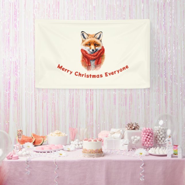 Cute Fox in a Red Scarf Autumn Image Christmas Banner (Party)