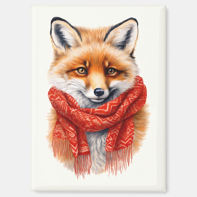 Cute Fox in a Red Scarf Autumn Image Magnet (Vorderseite)