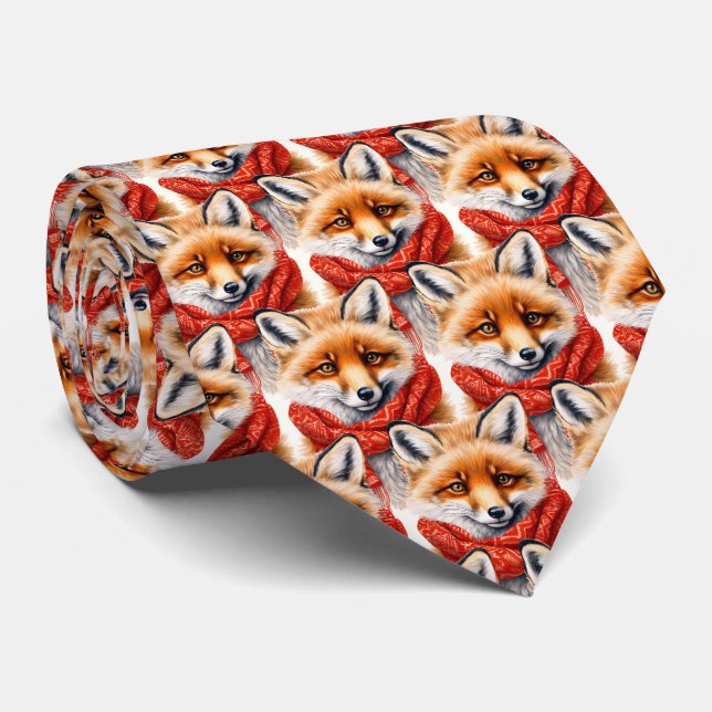 Cute Fox in a Red Scarf Autumn Image Pattern Krawatte (Gerollt)
