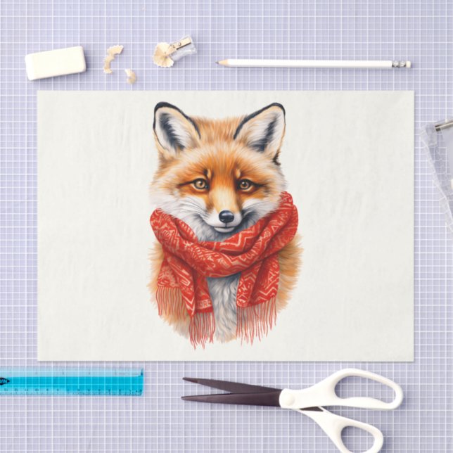 Cute Fox in a Red Scarf Autumn Image Seidenpapier (Handwerk)