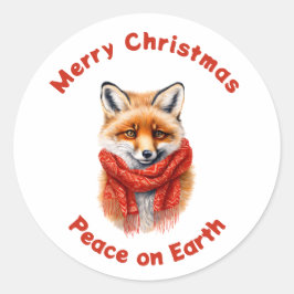 Cute Fox in a Red Scarf Christmas Peace Runder Aufkleber