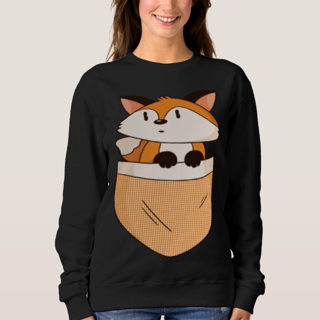 Cute Fox in Pocket Minimalistic Graphic  Girls Wom Sweatshirt (Vorderseite)