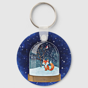 Cute fox inside a snow globe schlüsselanhänger