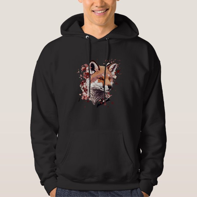 Cute Fox Japanese  Cherry Blossom Flower Artwork Hoodie (Vorderseite)