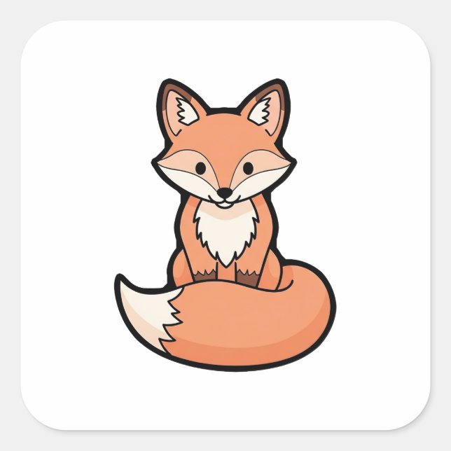 Cute Fox – Kawaii Illustration Quadratischer Aufkleber (Vorderseite)