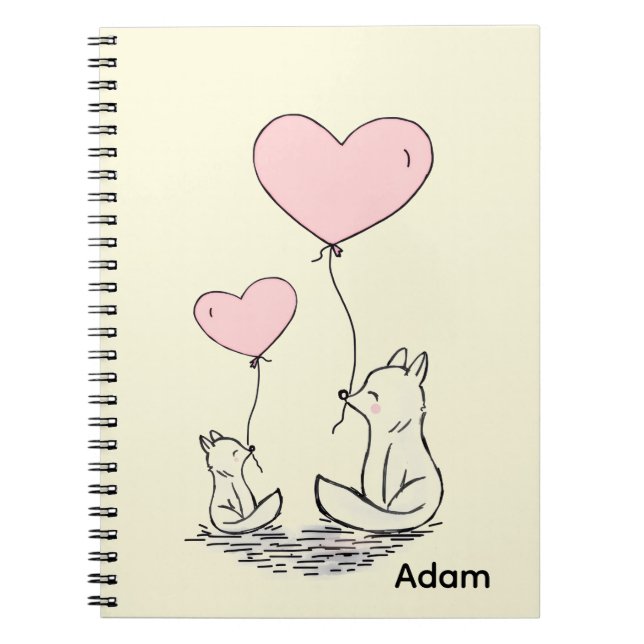 Cute Fox Pink Hearts Spiral Notebook  Notizblock (Vorderseite)