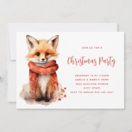 Cute Fox Pup in a Red Scarf Christmas Einladung