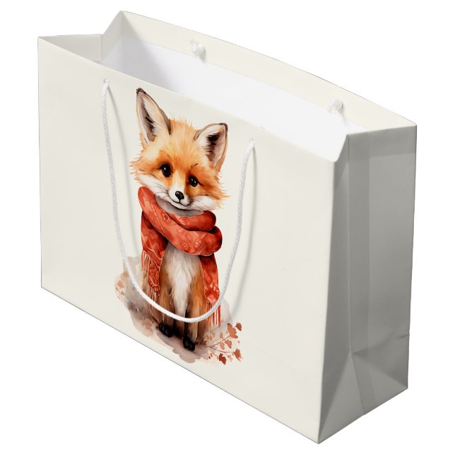 Cute Fox Pup in a Red Scarf Große Geschenktüte (Rückseite Schrägansicht)