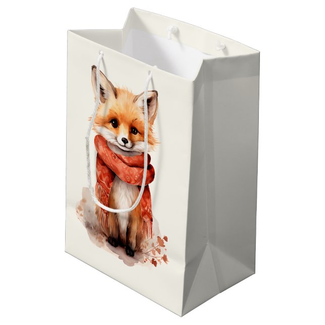 Cute Fox Pup in a Red Scarf Mittlere Geschenktüte (Rückseite Schrägansicht)