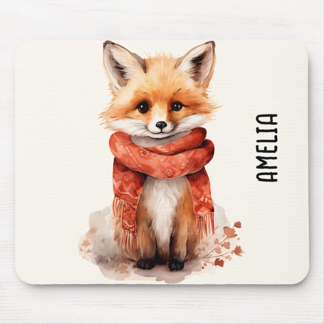 Cute Fox Pup in a Red Scarf Mousepad (Vorne)