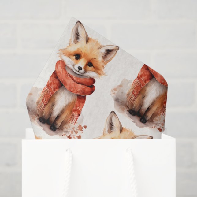 Cute Fox Pup in a Red Scarf Pattern Seidenpapier (Geschenk Tasche)