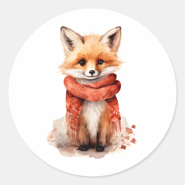 Cute Fox Pup in a Red Scarf Runder Aufkleber (Vorderseite)