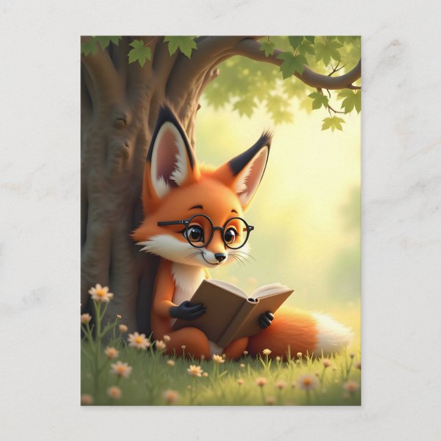Cute fox reading a book, custom  postkarte (Vorderseite)