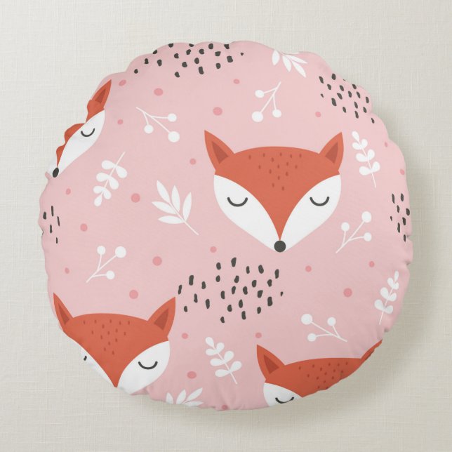 Cute fox seamless pattern, wolf hand drawn forest  rundes kissen (Vorderseite)