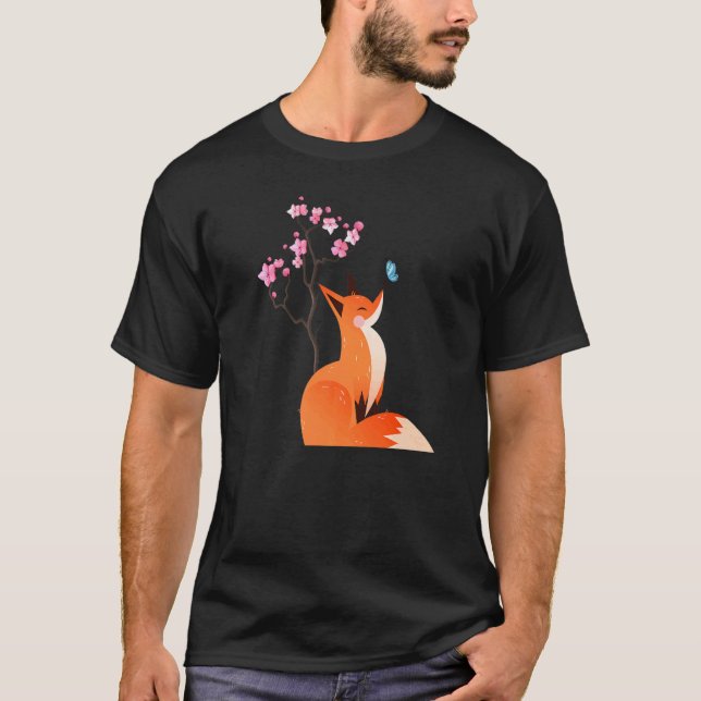Cute Fox Shirt Japanese Cherry Flower And Butterfl (Vorderseite)