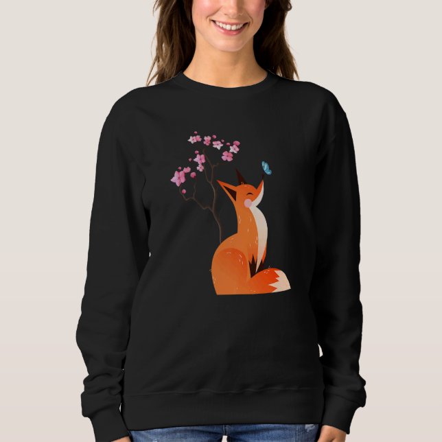 Cute Fox Shirt Japanese Cherry Flower And Butterfl (Vorderseite)