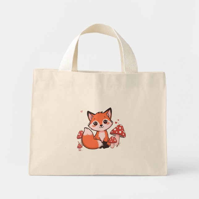 Cute Fox Tiny Tote Bag – Woodland Animal Canvas  Mini Stoffbeutel (Vorne)