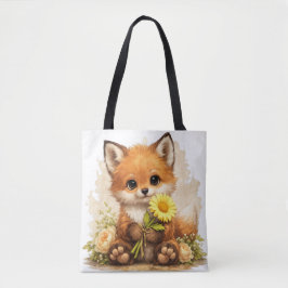 Cute Fox Tote Bag – Kawaii Animal Floral Gift