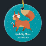 Cute Fox Woodland Christmas Snowy Winter Holiday Keramik Ornament<br><div class="desc">Cute cartoon animal ornament for kids and children. Perfect for first Christmas celebration with family. You can customize the text for any occasion.</div>
