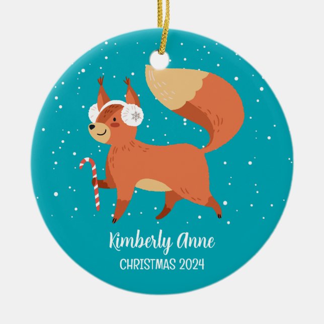 Cute Fox Woodland Christmas Snowy Winter Holiday Keramik Ornament (Vorne)